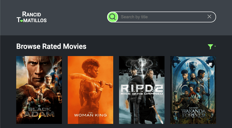 An interface featuring a search bar and four movie posters.